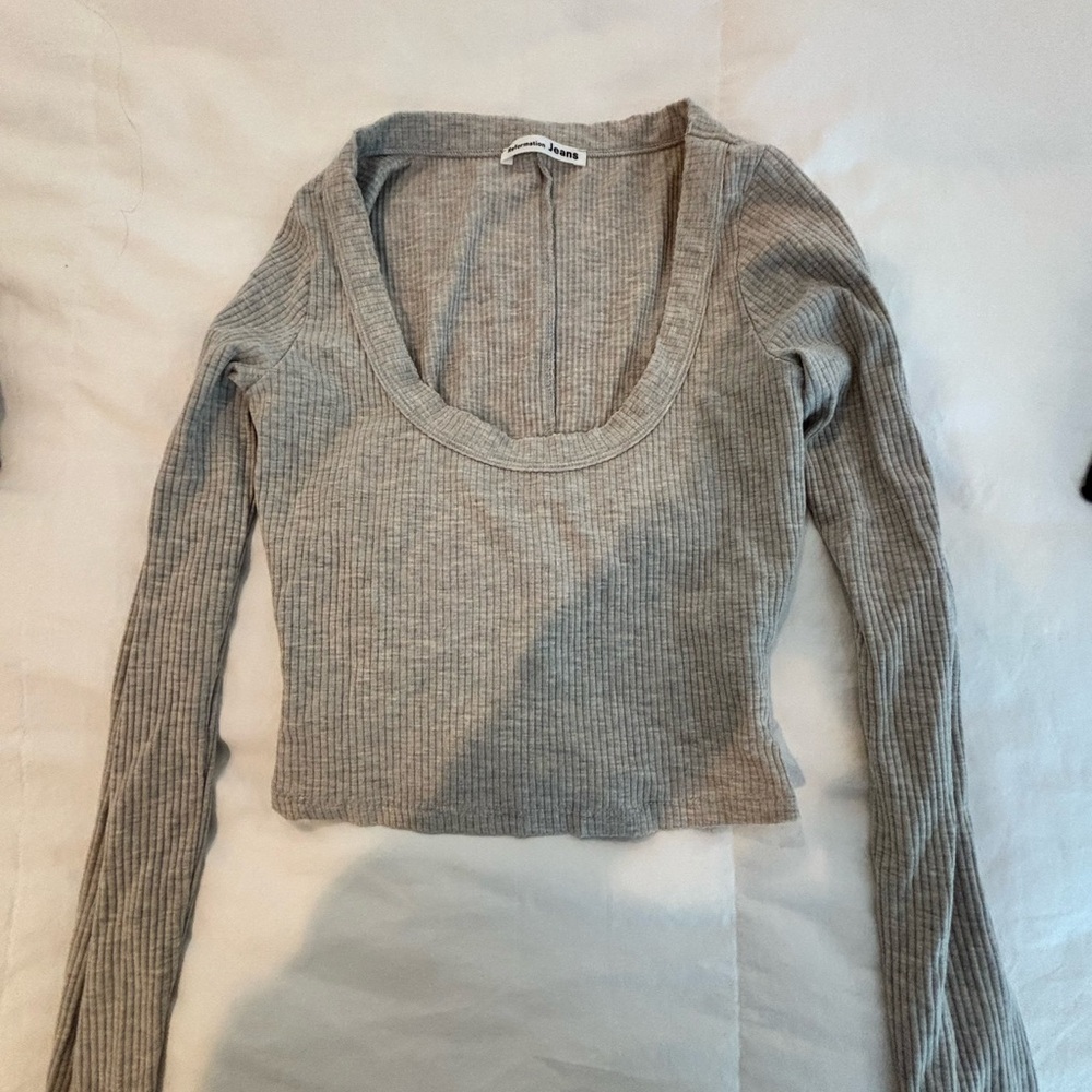 Reformation Gray Fitted Crop Bodysuit